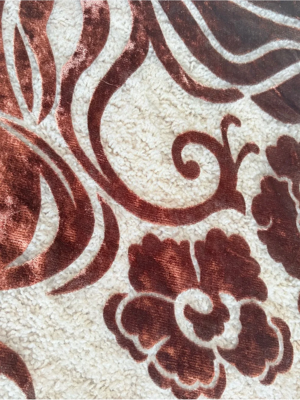 Vintage Brown Floral Velvet Burnout Print Scarf 42”